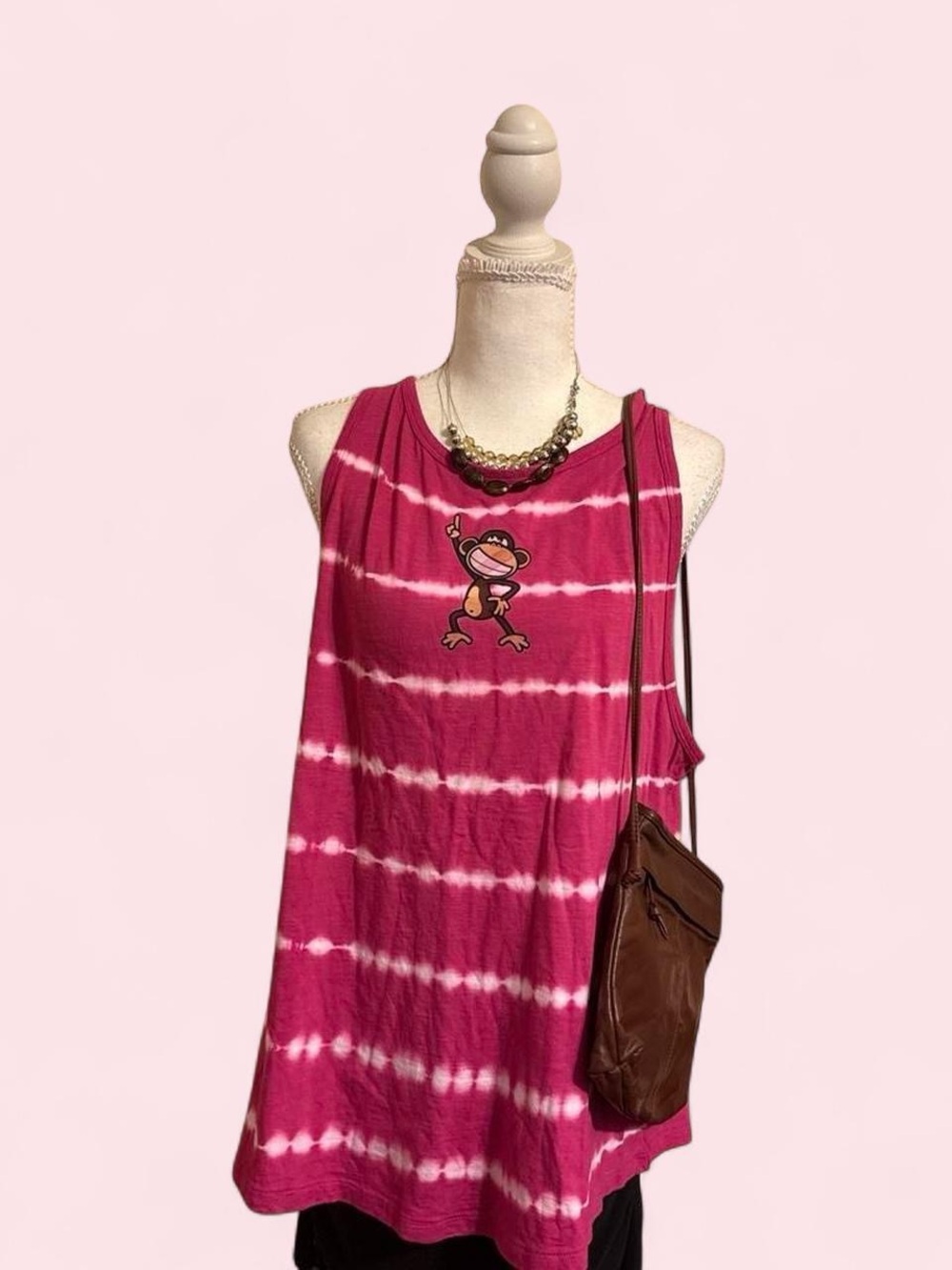 upcycled Pink Tie Dye tank with vinyl patch